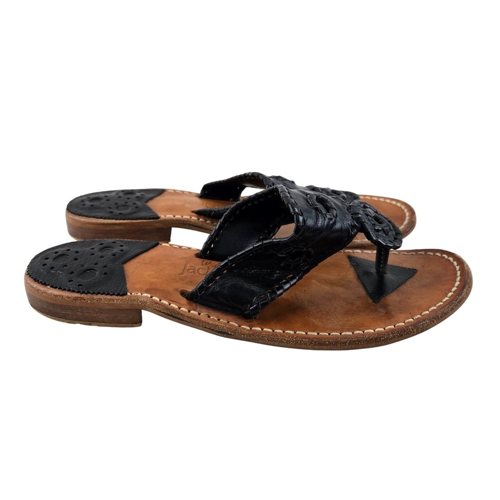 Jack Rogers Navajo Black Leather Whipstitch Rondelle Thong Sandals Womens 7M